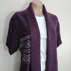 1X SONOMA CARDIGAN SWEATER FUZZY BLACKBERRY Purple Short Sleeve